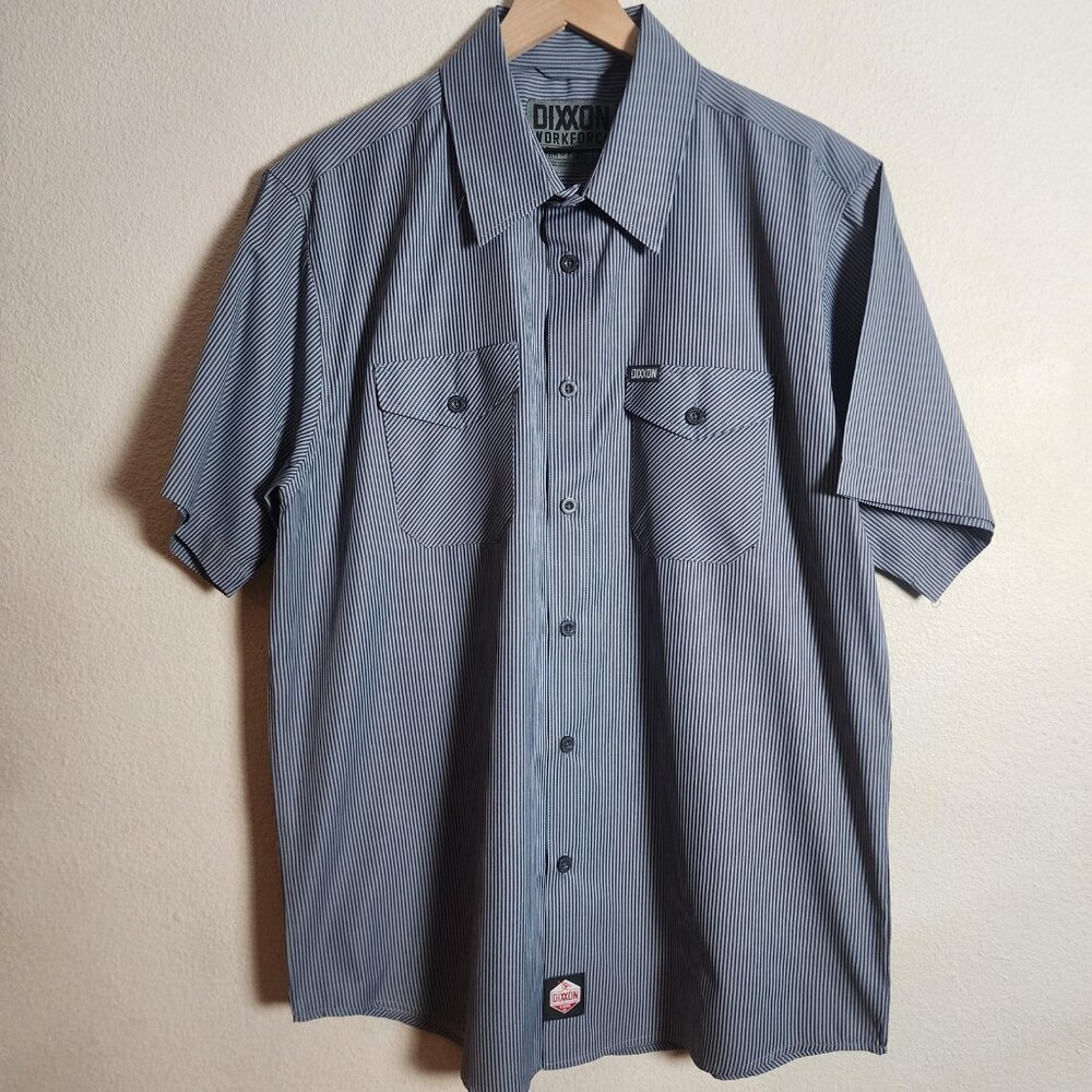 Dixxon Workforce Shirt Mens XL Blue Striped Short Sleeve Button Up Workwear - Picture 1 of 10